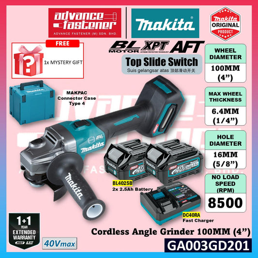 MAKITA GA003GM201 / GA003GD201 / GA003GZ 40Vmax Cordless Angle Grinder 100MM (4")