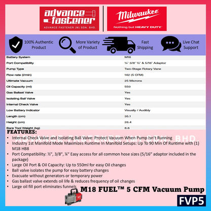 Milwaukee M18 Air-Con Maintenance Kit ( FVP5 M18 FUEL 5 CFM Vacuum Pump + BBL M18 Compact Blower )