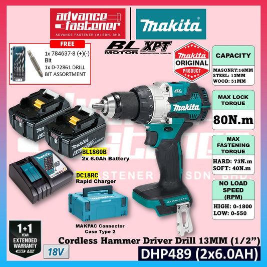 Makita DHP489RTJ / DHP489Z 18V Cordless Hammer Driver Drill 13MM (1/2″)