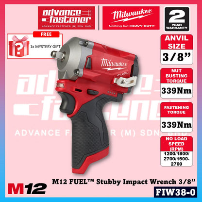 Milwaukee FIW38-301 / FIW38-0 M12 FUEL Stubby Impact Wrench 3/8"