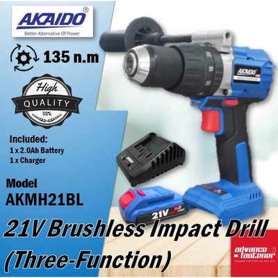 AKAIDO AKMH21BL 21V Brushless Impact Drill (Three- Function) （Add-on 4.0Ah Battery RM170 only）(18 Ｍonth Warranty)