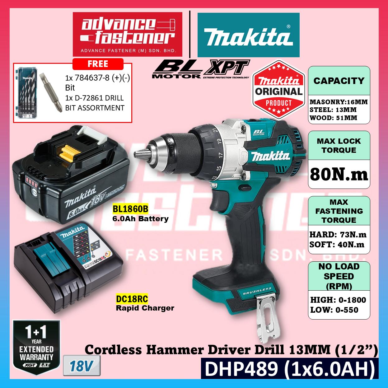 Makita DHP489RTJ / DHP489Z 18V Cordless Hammer Driver Drill 13MM (1/2″)