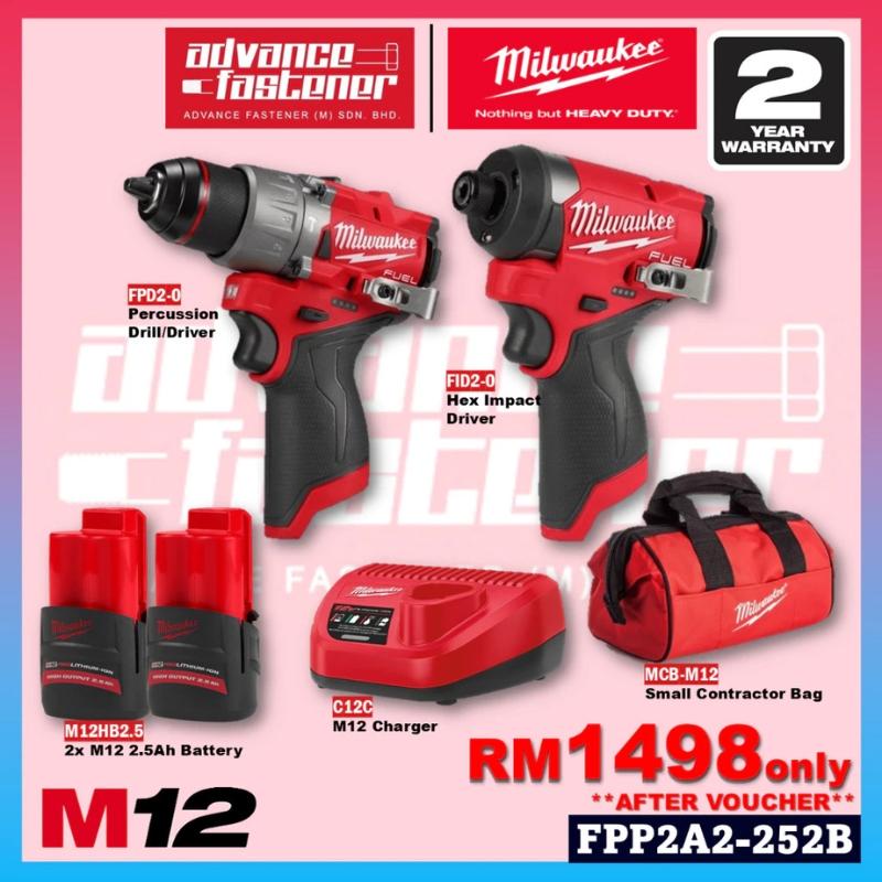 Milwaukee M12 FPP2A20-302X SA ESSENTIAL Combo ( FPD2-0 Percussion Drill / Driver 13mm & FID2-0 Hex Impact Driver 1/4" )