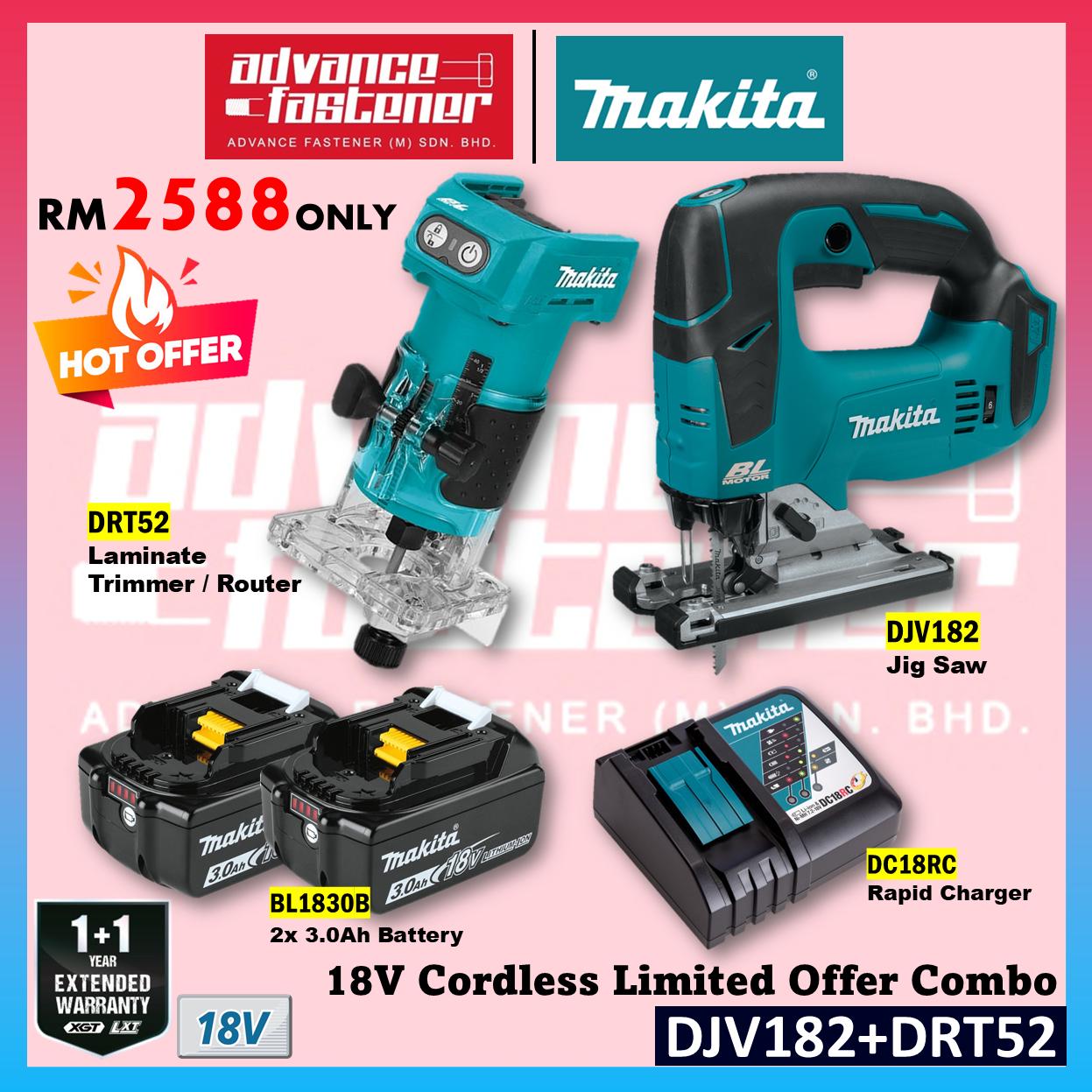 **LIMITED OFFER** Makita 18V Cordless Combo Set ( DJV182 18V Cordless Jig Saw + DRT52 18V Cordless Laminate Trimmer / Router )