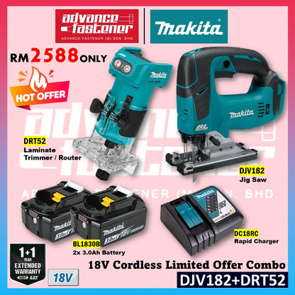 **LIMITED OFFER** Makita 18V Cordless Combo Set ( DJV182 18V Cordless Jig Saw + DRT52 18V Cordless Laminate Trimmer / Router )