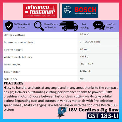 BOSCH GST 183-LI 18V Cordless Jigsaw