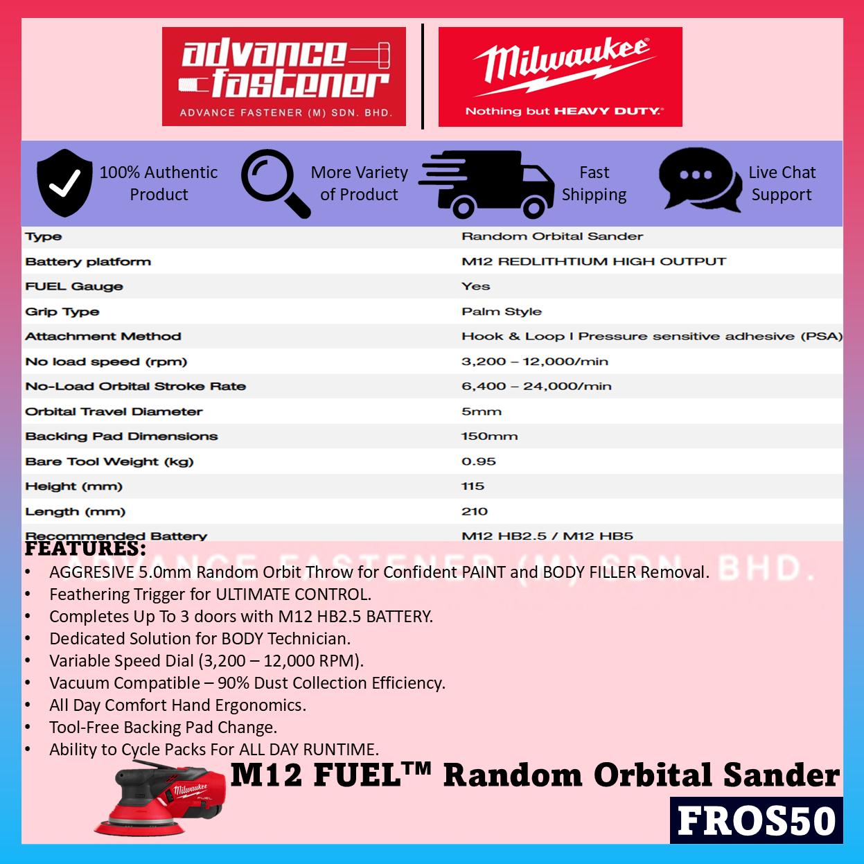 Milwaukee FROS50-401 / FROS50-0 M12 FUEL Random Orbital Sander 5MM