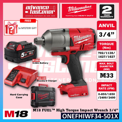 Milwaukee ONEFHIWF34-502X / ONEFHIWF34-0X0 M18 FUEL High Torque Impact Wrench 3/4"