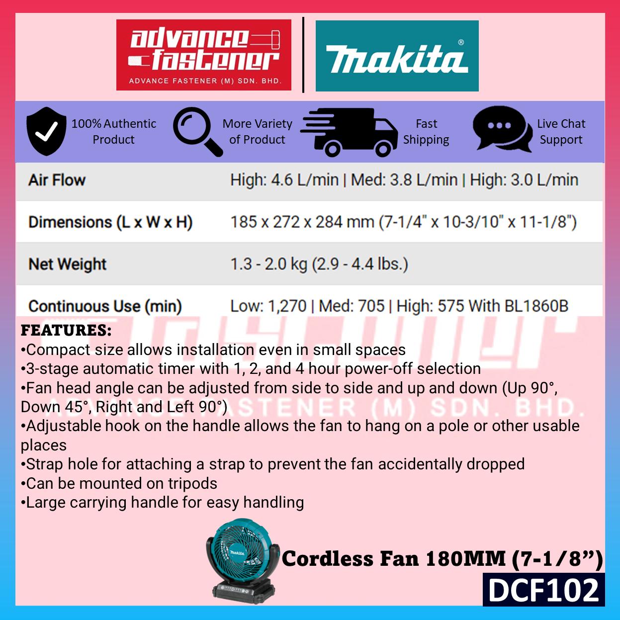 MAKITA DCF102 / DCF102Z 18V Cordless Fan 180MM (7-1/8")