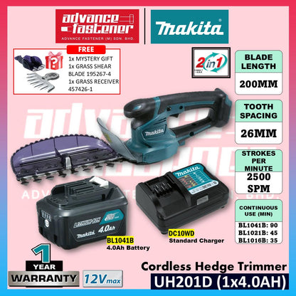 FREE SHIPPING | READY STOCK MAKITA UH201DWAX / UH201DZ 12Vmax Cordless Hedge Trimmer 200MM (7-7/8")
