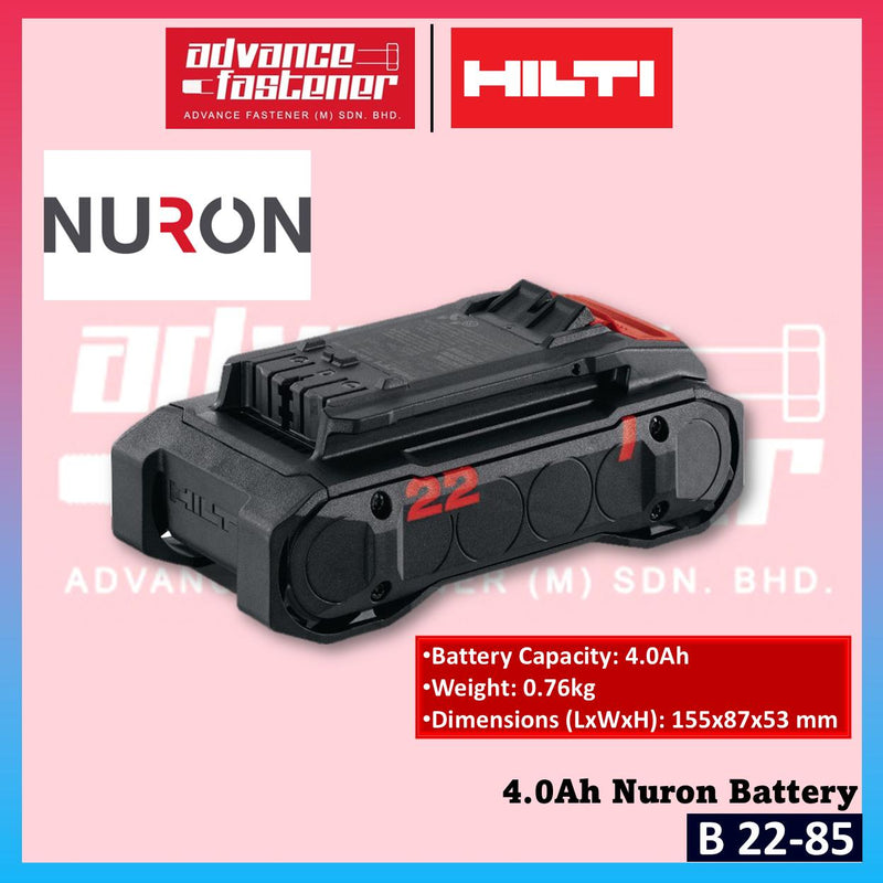 Hilti B 22-85 / B 22-55 / C 6-22 Nuron 2.6Ah / 4.0Ah Battery & 230V Fast Charger