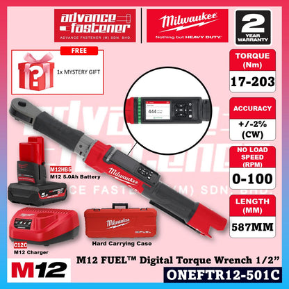 Milwaukee ONEFTR12-251C / ONEFTR12-0C0 M12 FUEL Digital Torque Wrench 1/2″ w/ ONE-KEY 203Nm