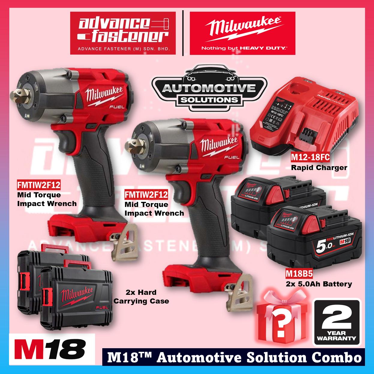 Ready Stock | Original Milwaukee M18 FUEL Impact Wrench Combo Set ( FMTIW2F12 Mid Torque Impact Wrench + FIW212 Compact Impact Wrench )  | 2 Year Warranty | Fast Shipping
