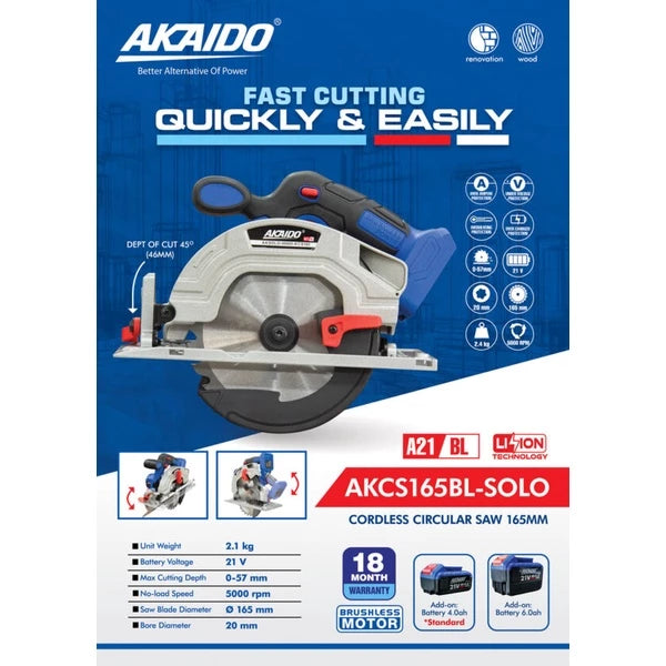 Akaido CBCS165-A1266 MEGA SAVE COMBO 21V ( AKCS165BL Circular Saw / AKM9021BL Impact Driver & AK21BL Impact Drill )