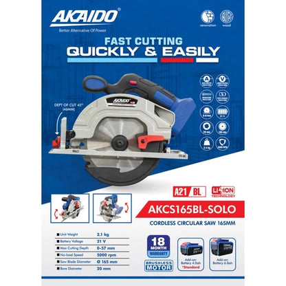 Akaido CBCS165-A1266 MEGA SAVE COMBO 21V ( AKCS165BL Circular Saw / AKM9021BL Impact Driver & AK21BL Impact Drill )