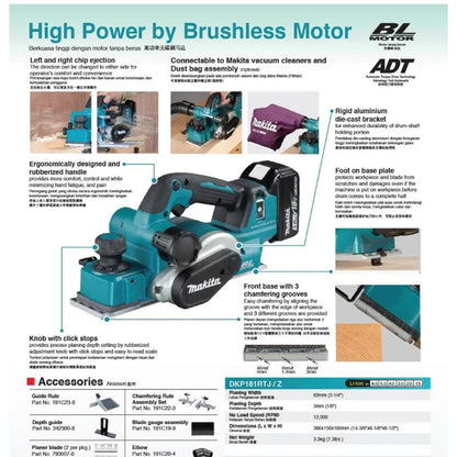 MAKITA DKP181RTJ / DKP181Z 18V Cordless Planer 82MM (3-1/4")