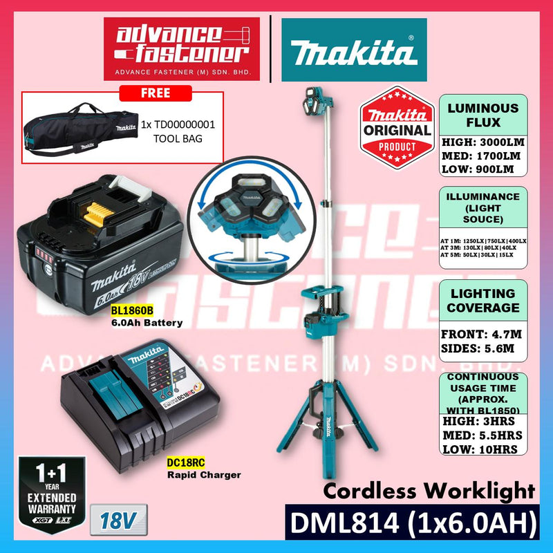 Makita DML814 (MYADML814) 18V Cordless Worklight 3000lm ( Spot Lighting / Area Lighting )