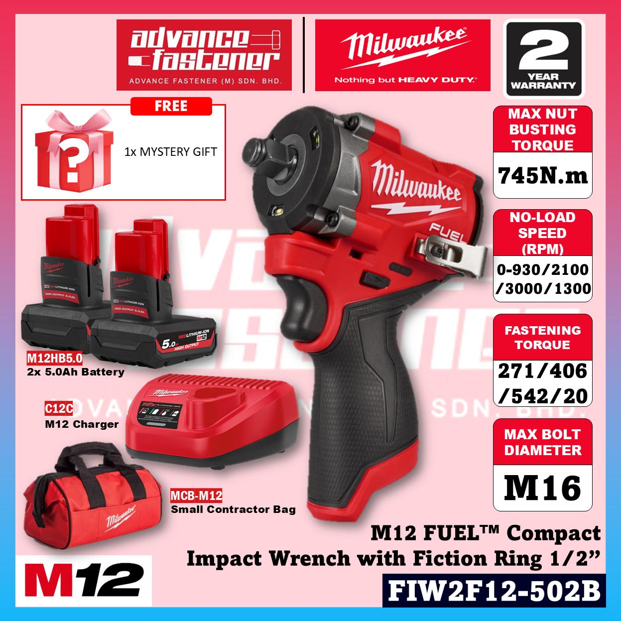 Milwaukee FIW2F12-251B / FIW2F12-0 M12 FUEL Compact Impact Wrench with Friction Ring 1/2" 745N.m