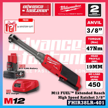 Milwaukee FHIR38LR-0 M12 FUEL Extended Reach High Speed Ratchet Wrench 3/8" 47Nm