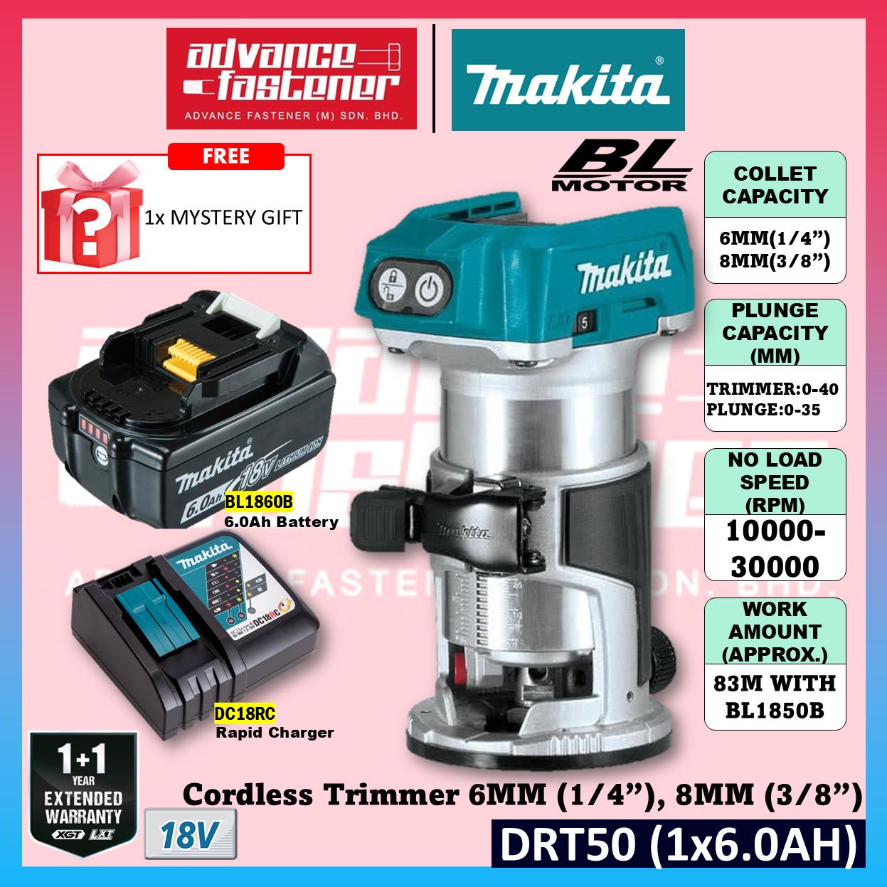 Makita DRT50ZJX9 / DRT50Z 18V Cordless Trimmer Router 6MM (1/4") , 8MM (3/8") | Mesin Trimmer Kayu