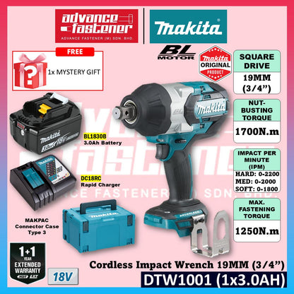 MAKITA DTW1001JX2 / DTW1001JX3 / DTW1001Z 18V Cordless Impact Wrench 19MM (3/4") 1700N.m