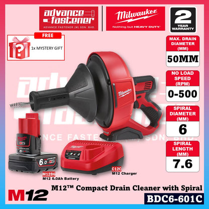 Milwaukee BDC6-202C / BDC6-0C M12 Compact Drain Cleaner w/ Spiral Diameter 6MM