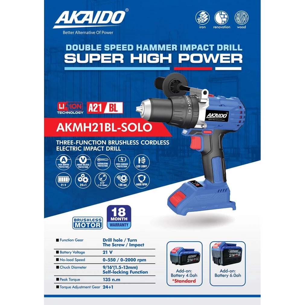 Akaido CB2MH959 PREMIUM SAVE COMBO 21V ( AKMH21BL Impact Driver / AK21BL-13mm Drill )