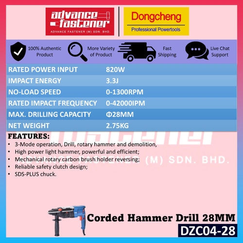 Dong Cheng DZC04-28 Corded Electric Hammer Drill 28MM
