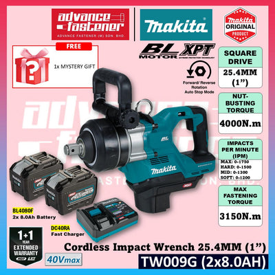 MAKITA TW009GZ 40Vmax Cordless Impact Wrench 25.4MM (1"), Short Anvil