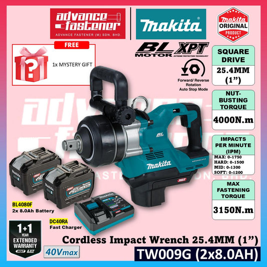 MAKITA TW009GZ 40Vmax Cordless Impact Wrench 25.4MM (1"), Short Anvil