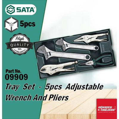 SATA 09909 Tray Set - 5 pcs Adjustable Wrench And Pliers (Curved Jaw / Long Nose)