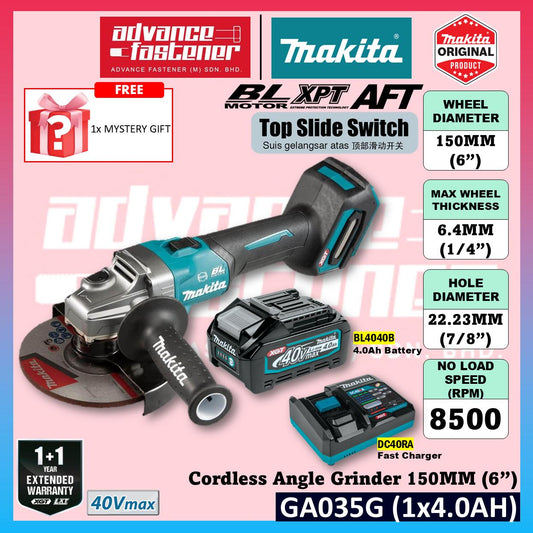 MAKITA GA035GZ 40Vmax Cordless Angle Grinder 150MM ( 6" ) ( Top Slide Switch )
