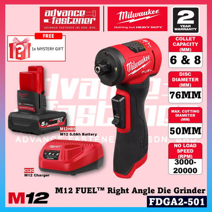Milwaukee FDGA2-501 / FDGA2-0 M12 FUEL Right Angle Die Grinder with Variable Speed