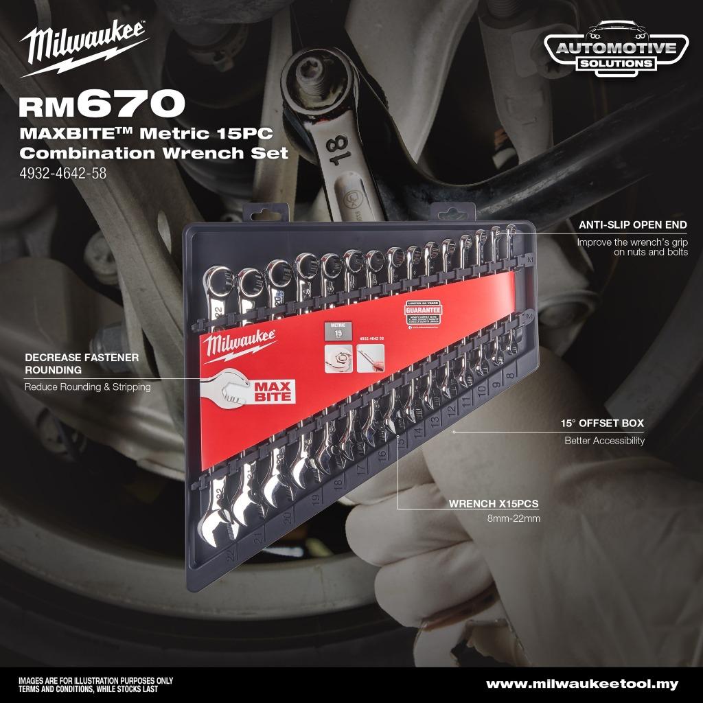 Milwaukee 4932-4642-58 MAXBITE Metric Combination Wrench Set 15 Pcs