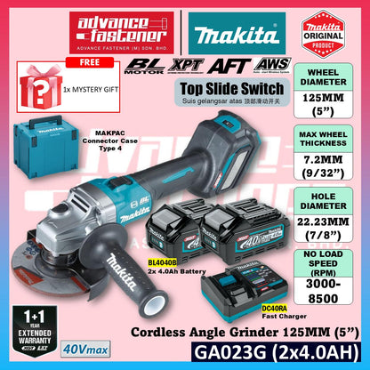 MAKITA GA023GZK / GA023GZ 40Vmax Cordless Angle Grinder 125MM ( 5" ) ( Top Slide Switch )