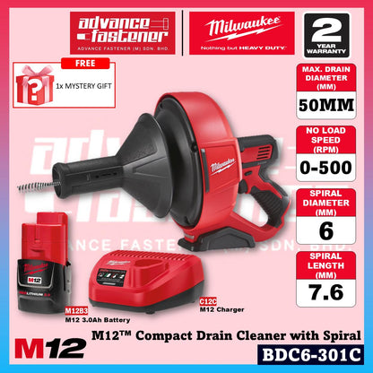 Milwaukee BDC6-202C / BDC6-0C M12 Compact Drain Cleaner w/ Spiral Diameter 6MM