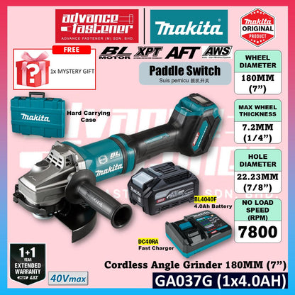 MAKITA GA037GZK 40Vmax Cordless Angle Grinder 180MM (7") ( Paddle Switch )