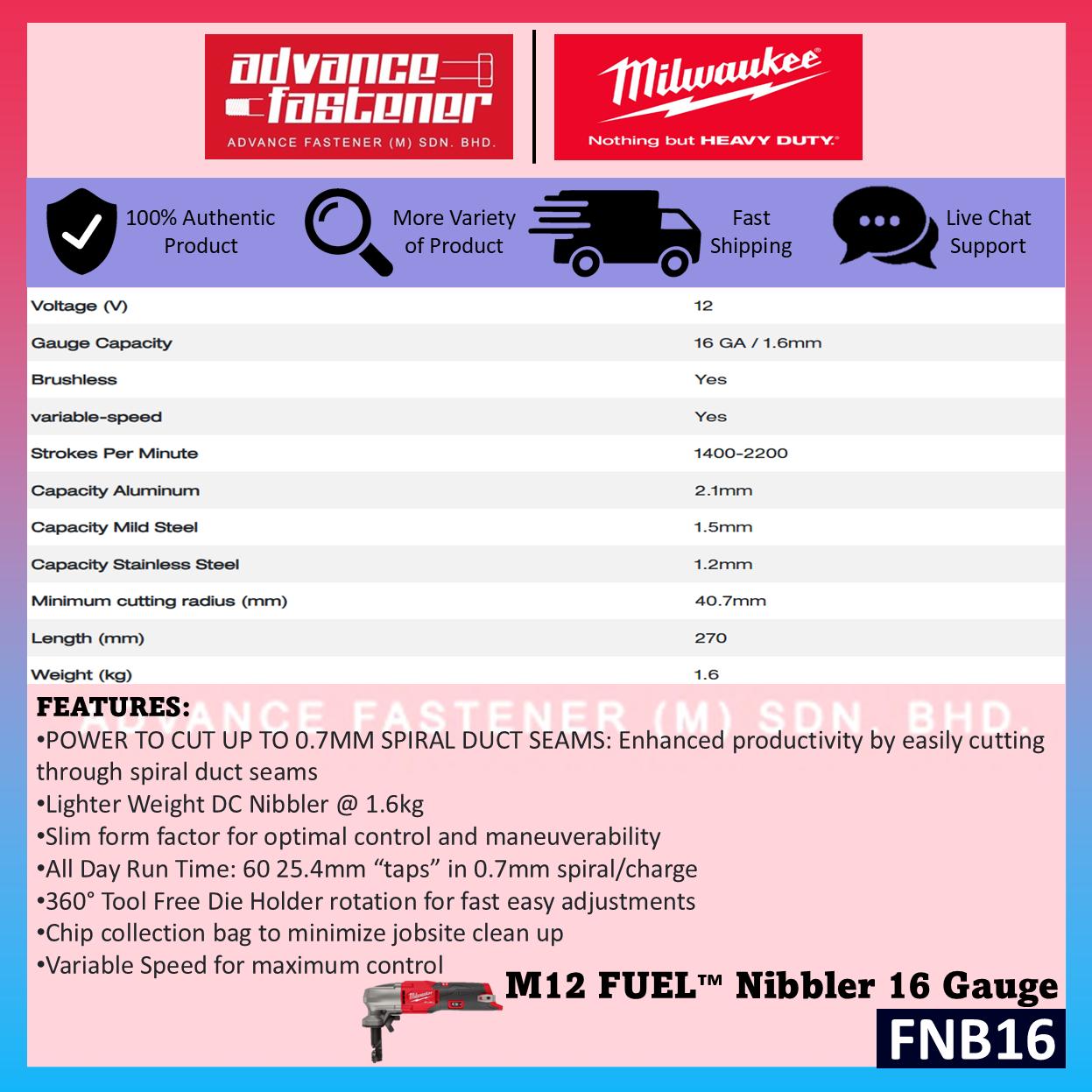 Milwaukee FNB16-401X / FNB16-0X M12 FUEL Nibbler 16 Gauge
