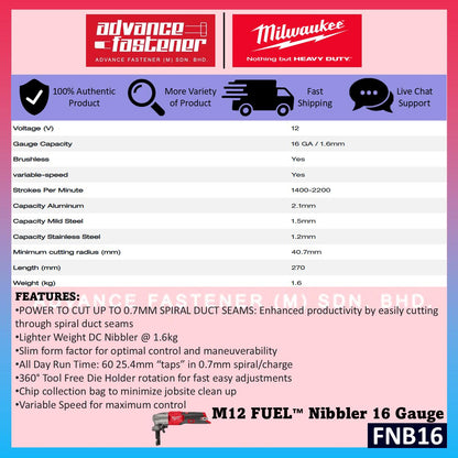 Milwaukee FNB16-401X / FNB16-0X M12 FUEL Nibbler 16 Gauge