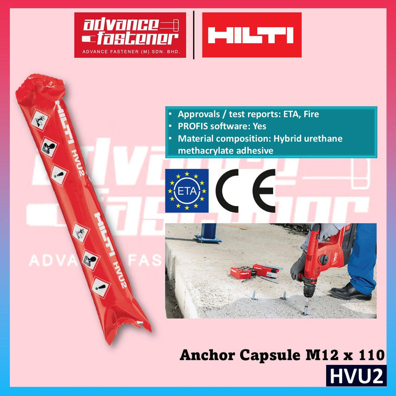 Hilti HVU2 Anchor capsule Adhesive capsule M12x110 / 1 pcs ( Hybrid urethane methacrylate adhesive )