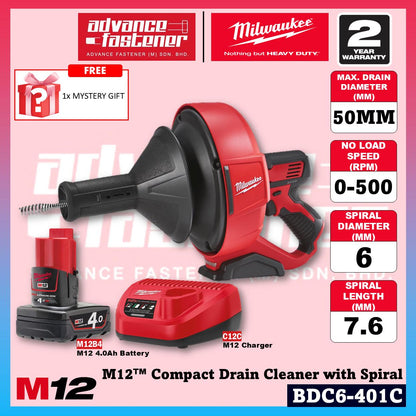 Milwaukee BDC6-202C / BDC6-0C M12 Compact Drain Cleaner w/ Spiral Diameter 6MM