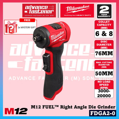 Milwaukee FDGA2-501 / FDGA2-0 M12 FUEL Right Angle Die Grinder with Variable Speed