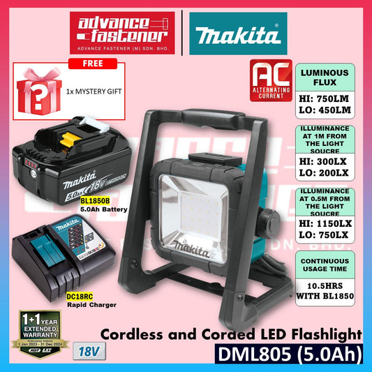 Makita DML805 / GBDDML805 18V Cordless and Corded LED Worklight