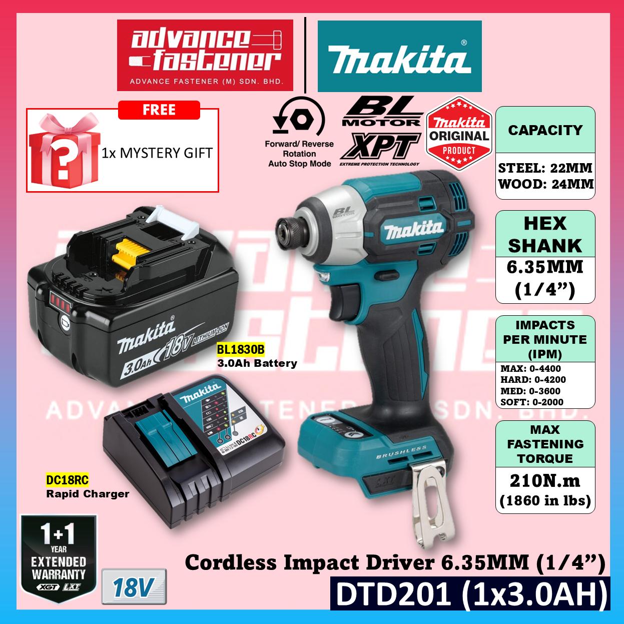 Makita DTD201RTJ / DTD201Z 18V Cordless Impact Driver 6.35 mm (1/4") (Brushless)