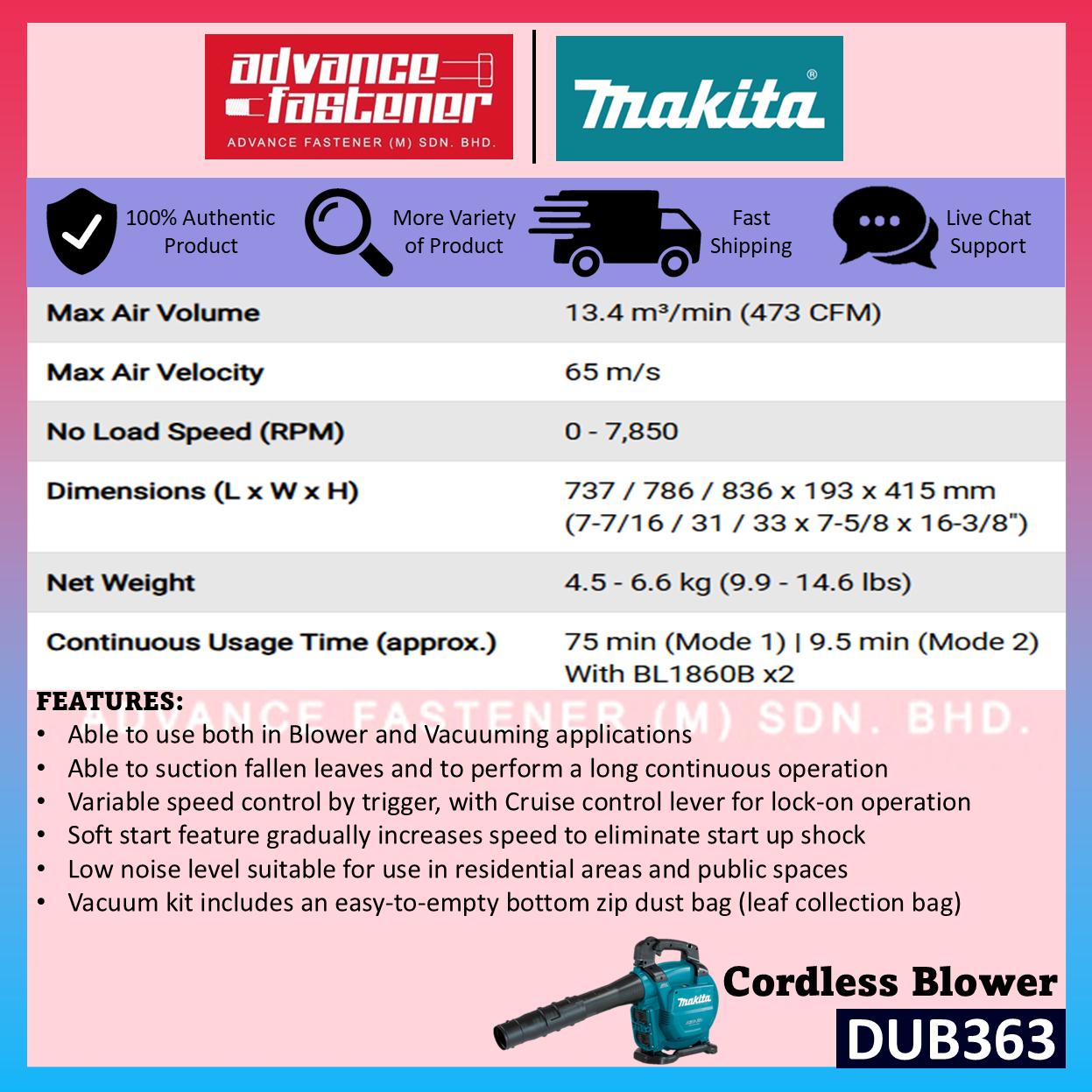 MAKITA DUB363 / DUB363ZV 18Vx2 Cordless Blower