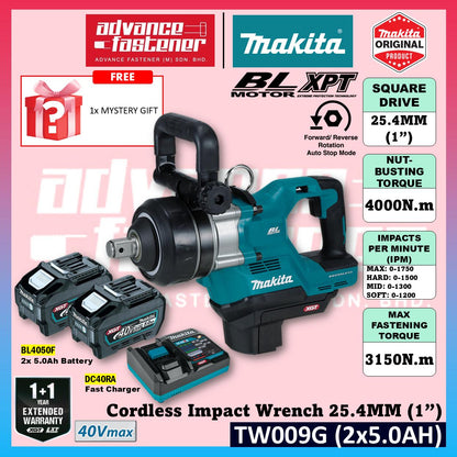 MAKITA TW009GZ 40Vmax Cordless Impact Wrench 25.4MM (1"), Short Anvil