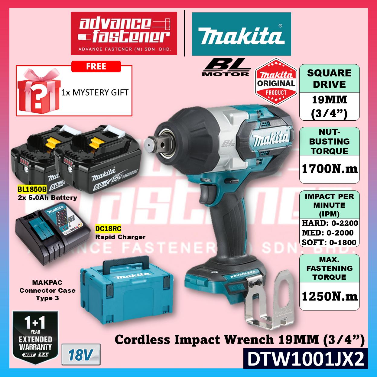 MAKITA DTW1001JX2 / DTW1001JX3 / DTW1001Z 18V Cordless Impact Wrench 19MM (3/4") 1700N.m