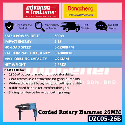 Dong Cheng DZC05-26B Corded Electric 3-Mode Rotary Hammer 26MM
