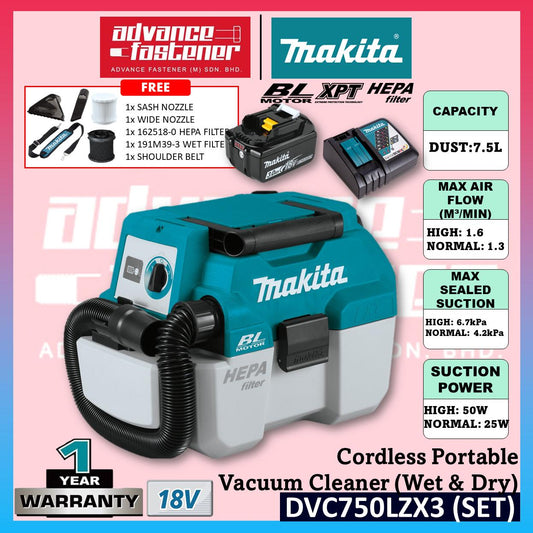 MAKITA DVC750LZ / DVC750LZX1 /DVC750LZX3 18V Cordless Portable Vacuum Cleaner (Wet & Dry)
