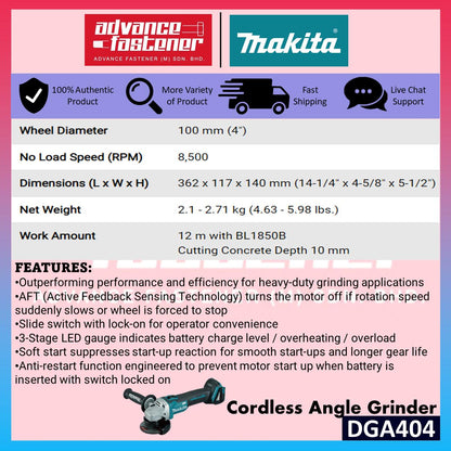 MAKITA 18V Cordless Combo Set ( DHR242 18V Cordless Combination Hammer DHP482 18V Cordless Hammer Driver Drill DGA404 18V Cordless Angle Grinder DTD156 18V Cordless Impact Driver )